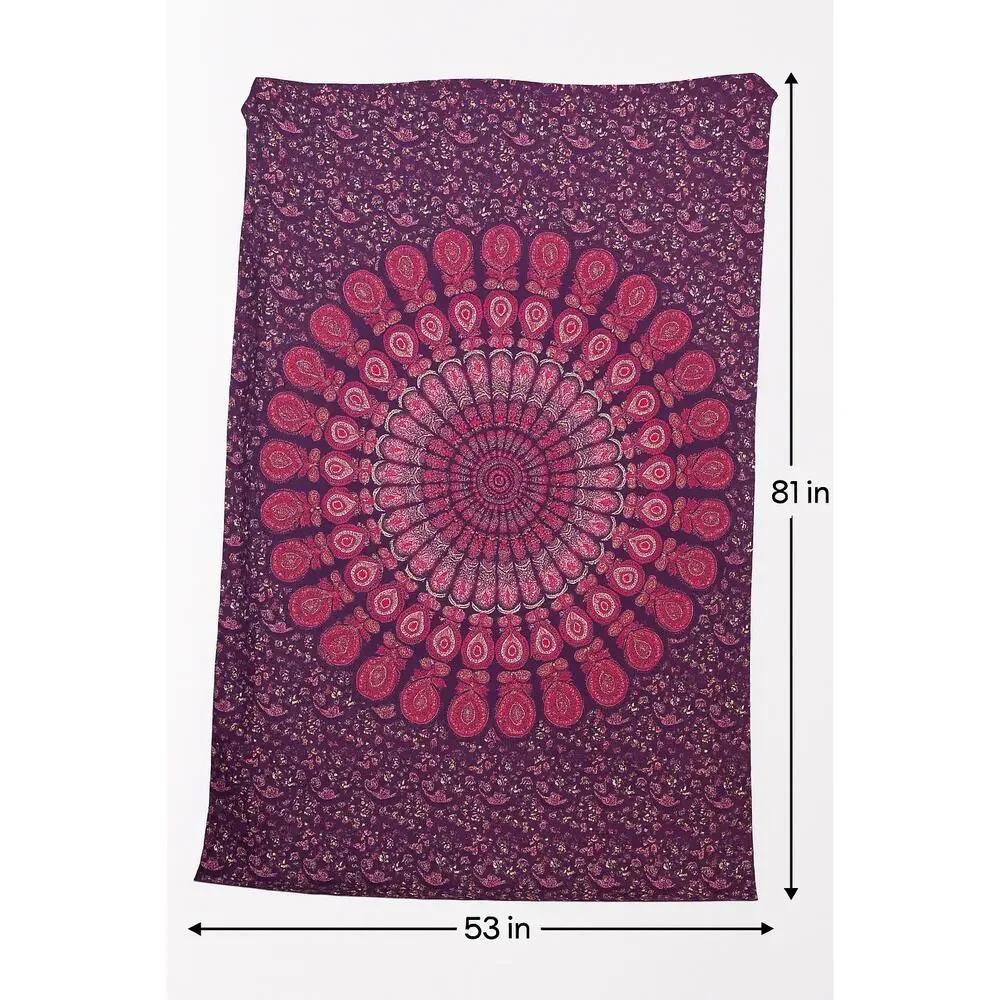 Boho Mandala Cotton Fabric | Purple Pink Tapestry Print | 81x53” | 100% Cotton